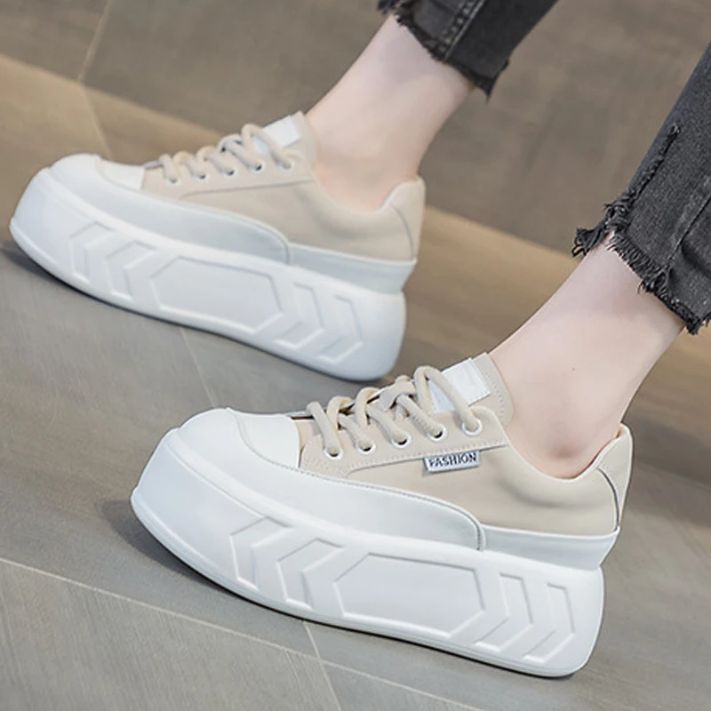 8cm Chunky Sneaker 2023 Air Mesh Genuine Leather Female Hidden Heels Casual Women Vulcanize Platform Fashion Comfy Woman Shoes