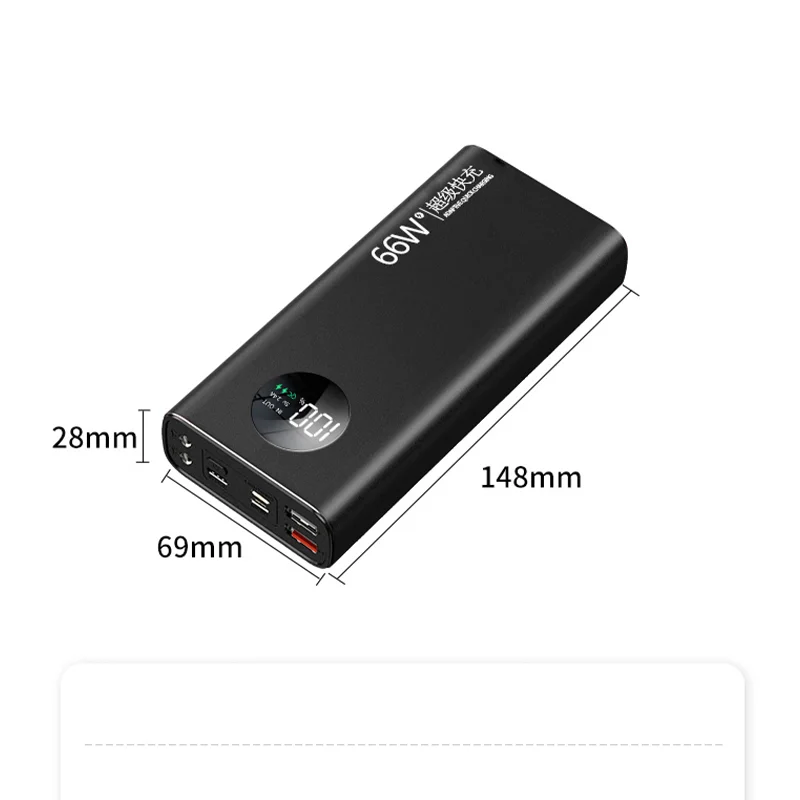 High-Capacity 60000mAh Power Bank PD66W Portable Charging External Battery Charger Digital Display with Flashlight for iPhone MI