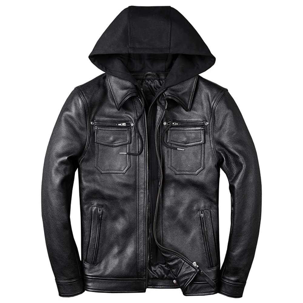 

Мужская ветровка из натуральной кожи, с капюшоном, размеры до 5XL