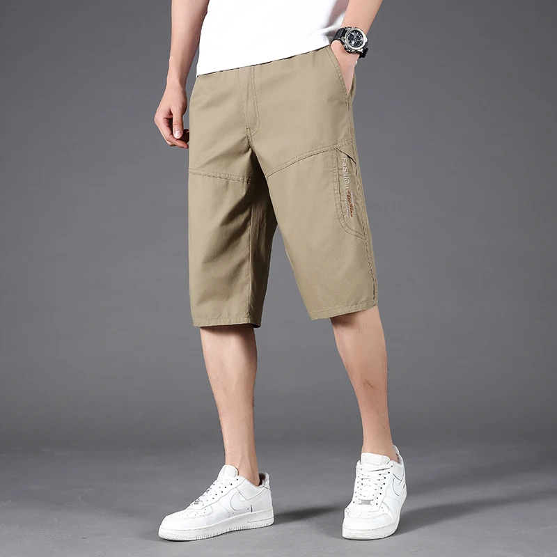 

Summer Military Calf Length Cargo Shorts Men Casual Cotton Multi Pocket Hot Breeches Tactical Army Capri Pants Cropped Trousers