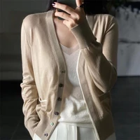 2022 spring and summer new fine imitation wool cardigan ladies double layer v neck sweater loose fashion thin top korean version