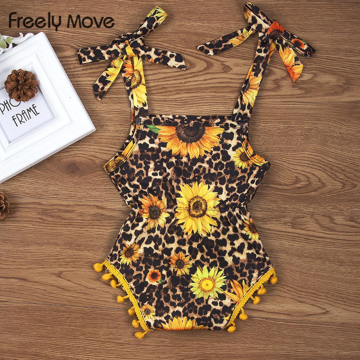 

Freely Move Infant Newborn Baby Girls Bodysuits Bowknot Strap Jumpsuit Sunflower Leopard Print Summer Outfits Girl Romper