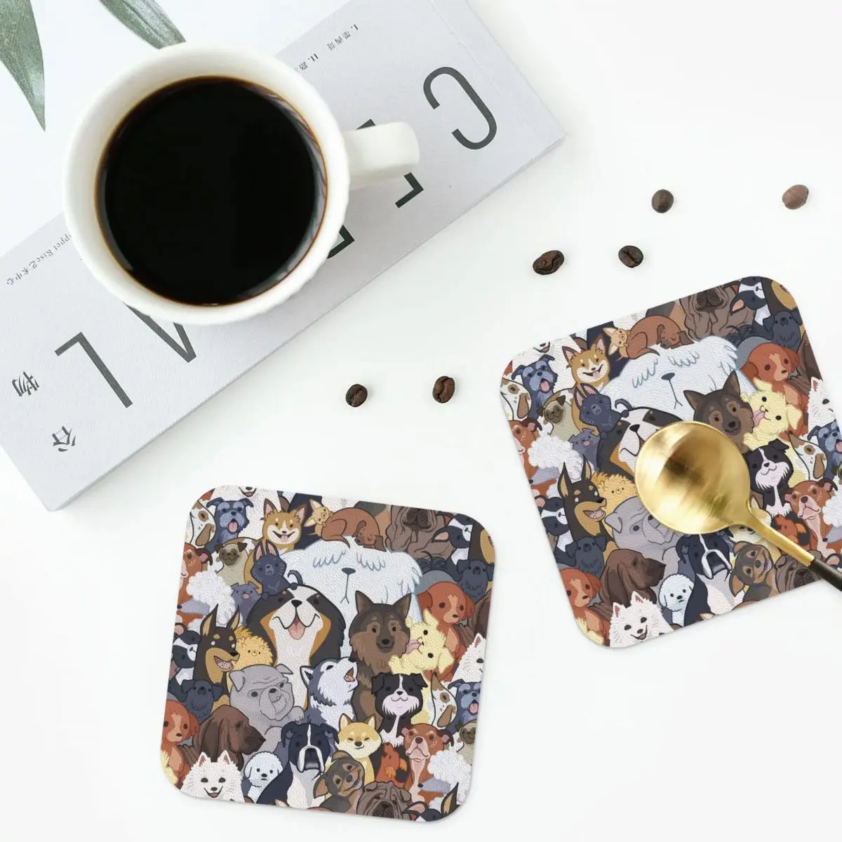 

Pupper Party Coasters Kitchen Placemats Non-slip Insulation Cup Coffee Mats For Decor Home Tableware Pads Set of 4