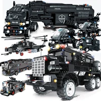 special forces swat military vehicle car police station bus sets building blocks kits helicopters city arms truck arrest patrol