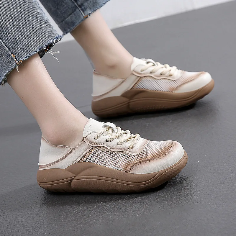 2022 Summer Sneakers Women Fashion Shoes Breathable Mesh Lace Up Casual Sports Running Shoes Designer Platform Trainer Footwear
