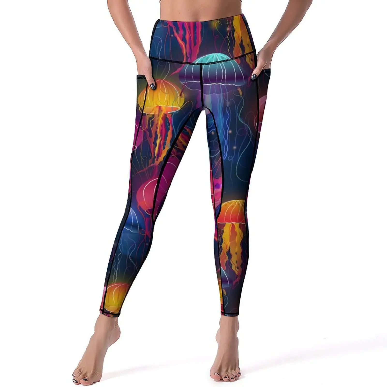 

Rainbow Jellies Yoga Pants Pockets Colorful Print Leggings Sexy Push Up Novelty Yoga Sport Legging Stretchy Design Gym Leggins