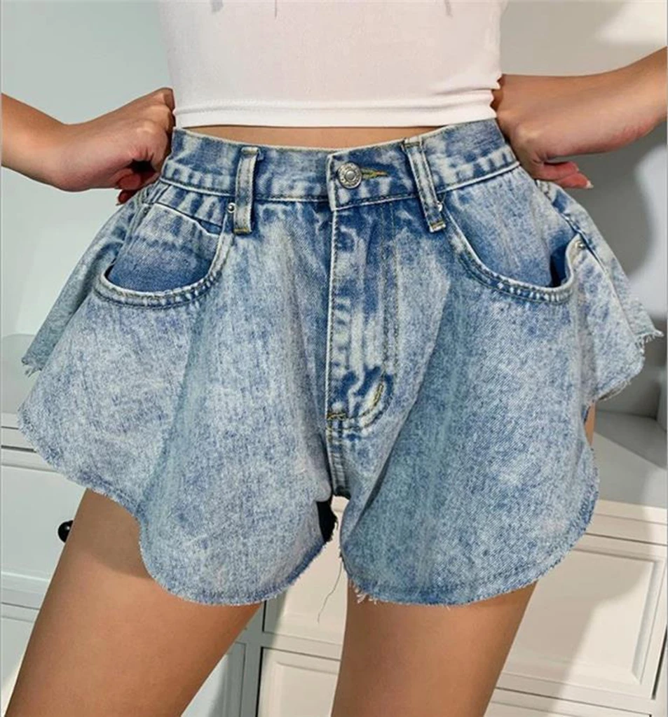 

Summer Women Ripped Washed Hole Hight Waist Denim Pants Short Bermuda Pant Casual Tassel Tight Five-point Stitch Street Pants