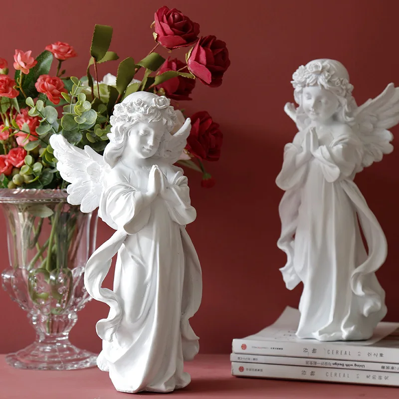 

Angel Plaster Miniature Figurines Ornaments Office Study Desktop Decor Resin Figurines Crafts American Rustic Home Decor