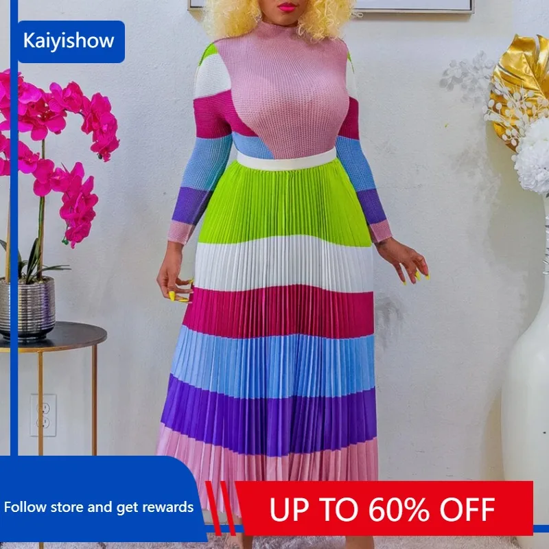 

2 Piece African Clothes for Women Autumn Elegant African Long Sleeve O-neck Polyester Top Skirt Matching Sets African Clothing