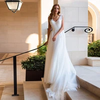 white tulle wedding dress pleat simple sweep train bridal gown for woman cap sleeve a line zipper back vintage robe de soriee
