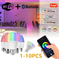 1 10pc voice control wifi smart light bulb rgbcw dimmable gu10 c37 a60 led magic lamp ac 110v 220v work with alexa google home