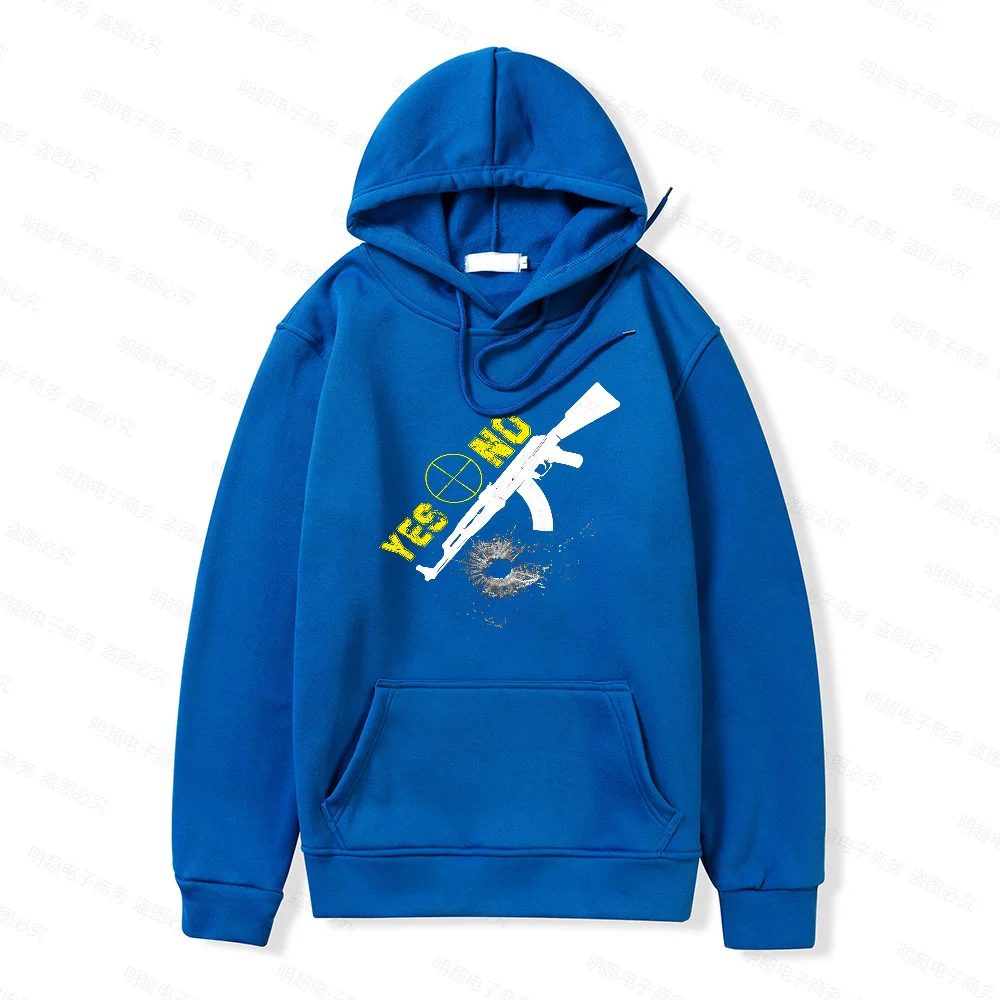 

2022 Men's New Cotton YES NO Personality Solid Color Hoodie Top Fashion Casual AK Gun Aiming Pattern Sweatshirt