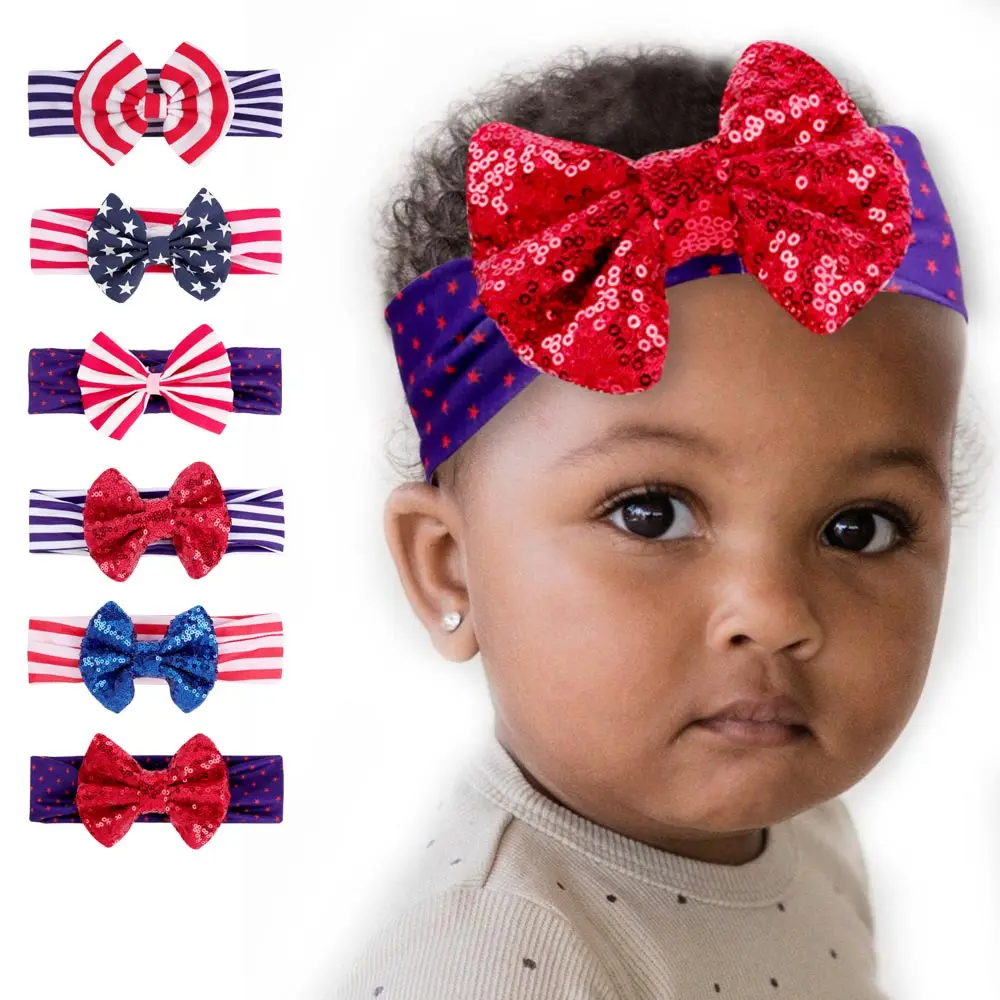 

Oaoleer 4th of July Soft Nylon Elastic Baby Headband Bows Knotted Newborn Baby Girl Headbands Children Girls Hair Accessories