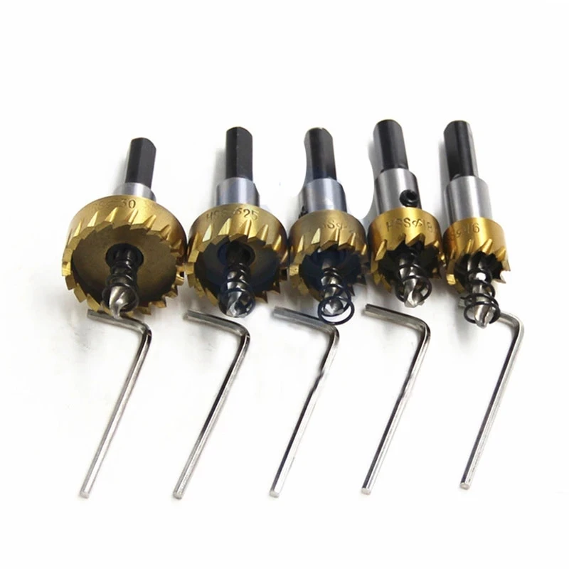 

5Pc/1 Set Of High-Speed Steel Titanium-Plated Serrated Hole Opener, Golden Aluminum Plate Iron Plate Drilling Bit Set 16mm-30mm