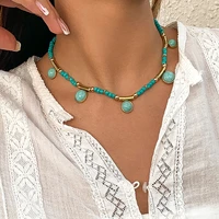 bohemian green stone pendant choker necklace for women wedding engagement clavicle chain vintage neck collar jewelry