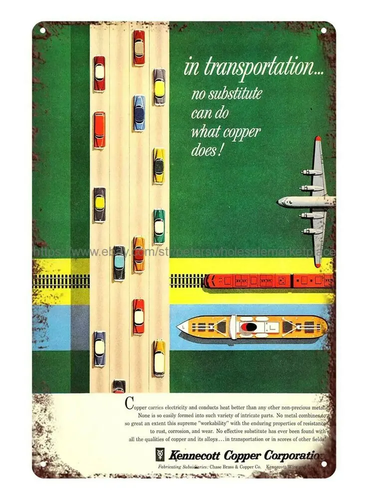 

dorm room wall 1956 Ad Kennecott Copper Transportation Electric Metal tin sign