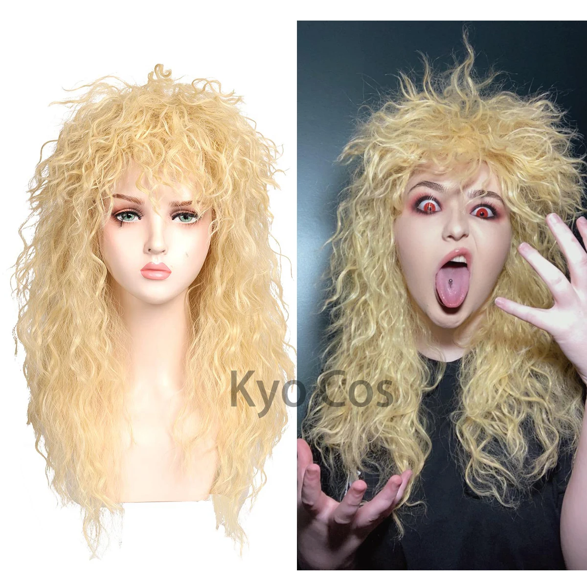 Kyo 70 80s Black Curly Blonde Rocker Cosplay Wig For Halloween Disco Mullet Wig for Men