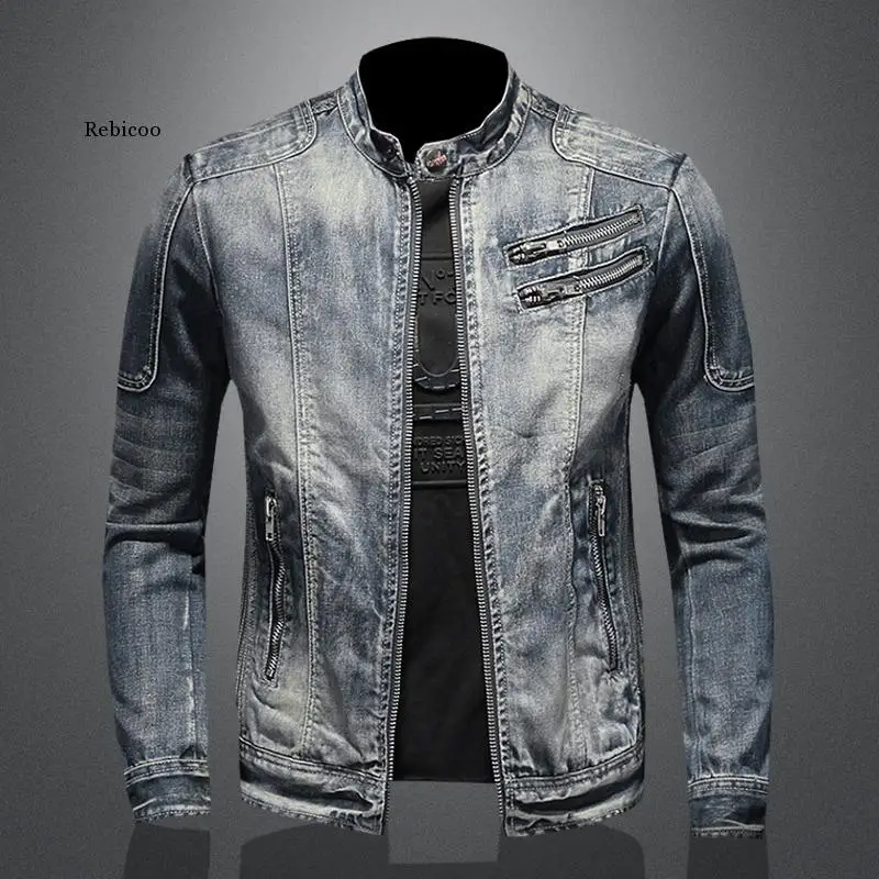 2022 New Hot Style Denim Jacket for Men Spring Autumn Zippers Solid Color Denim Coat