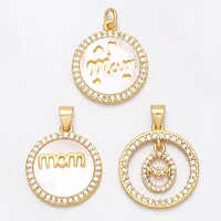 ocesrio mom coin pendants for necklace copper gold plated cubic zirconia shell mama mothers day gift jewellery making pdta761