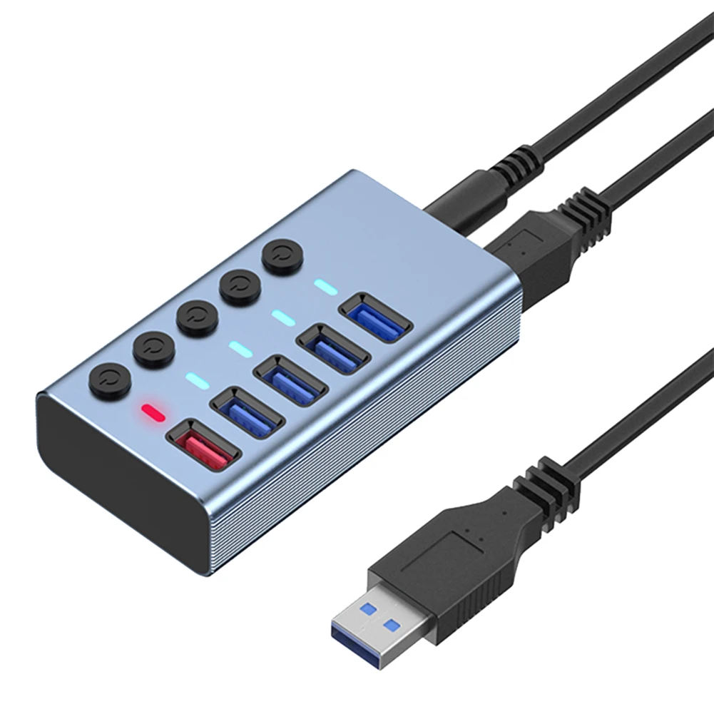 

Разветвитель на 5 портов USB 3,0, компьютерный удлинитель, быстрая зарядка, Порт внешнего источника питания на 12 В, вилка стандарта США