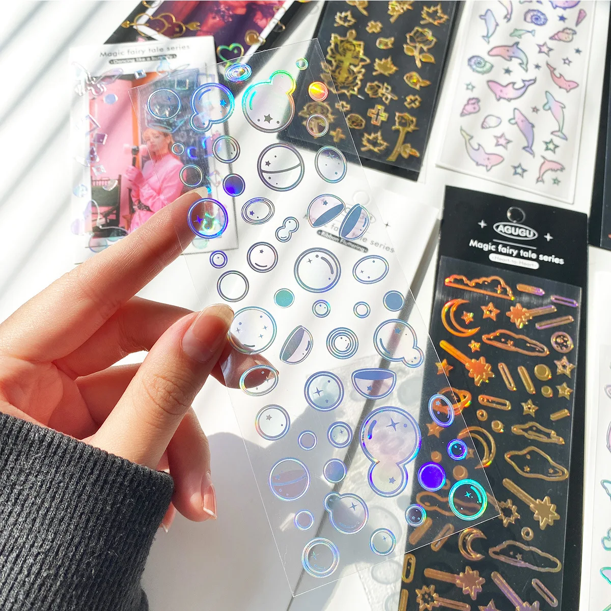 

1 sheet Laser Bling Colorful Bubbles Line DIY Collage Material Phone Art Households Stickers
