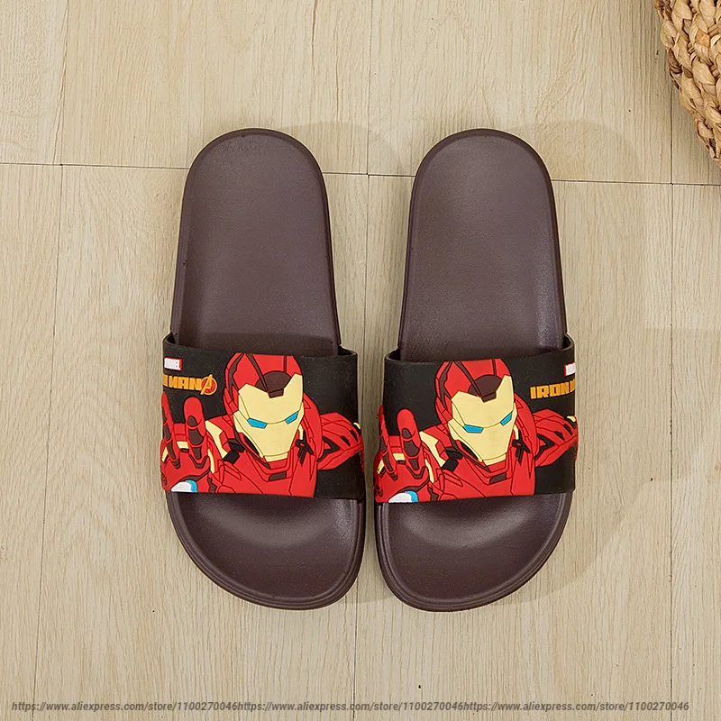 

Disney Spider-Man Boy Sandals Shoes Non-slip Bathroom Mickey Iron Man Children's Beach Black Red Shoes Slides Size 16-24cm