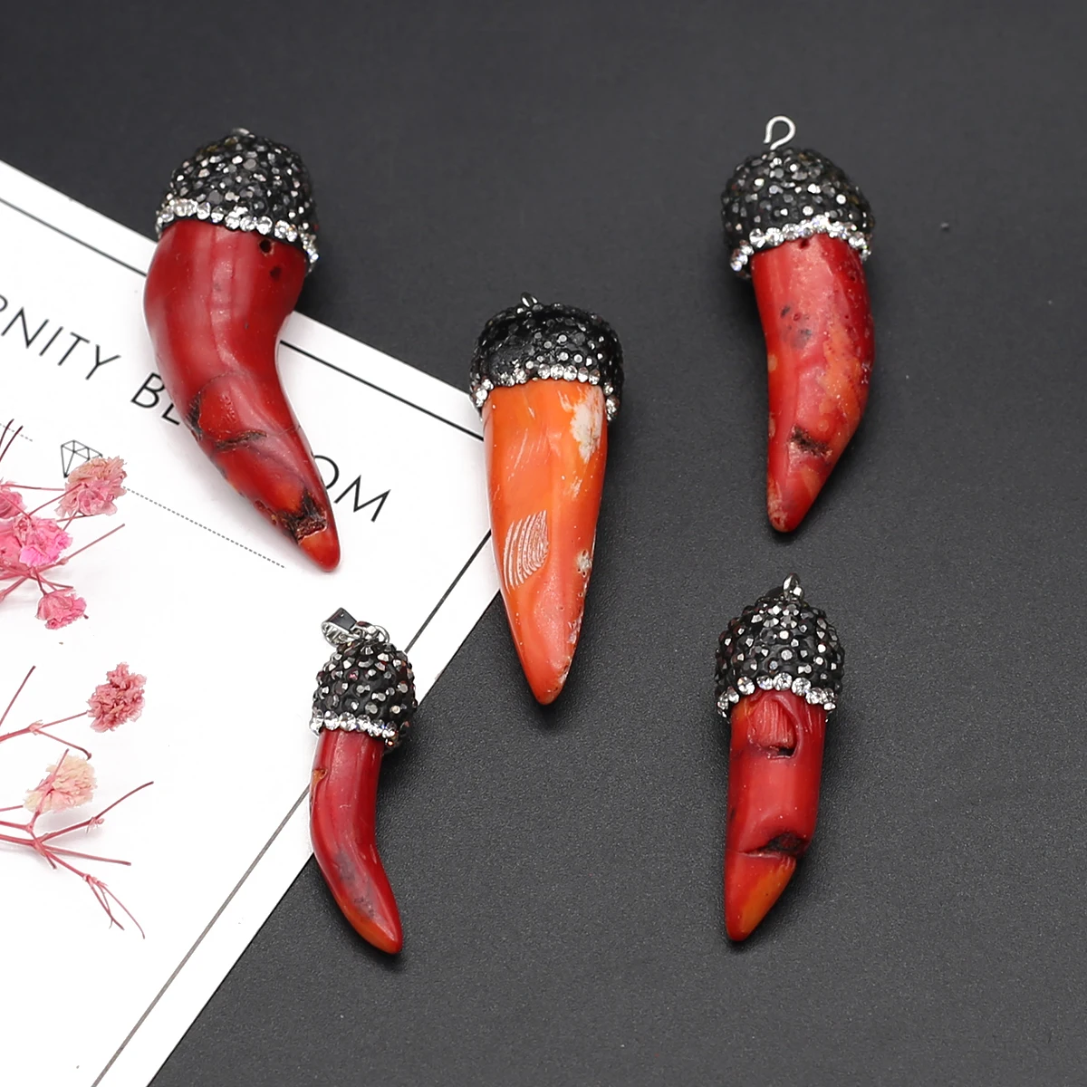 

Natural Sea Bamboo Red Coral Irregular Chilli Exquisite Pendant for Women Men DIY Jewelry Making Necklace Accessory Random 1pcs