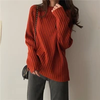 autumn and winter new loose all match trend fashion simple round neck solid color korean version casual knitted sweater