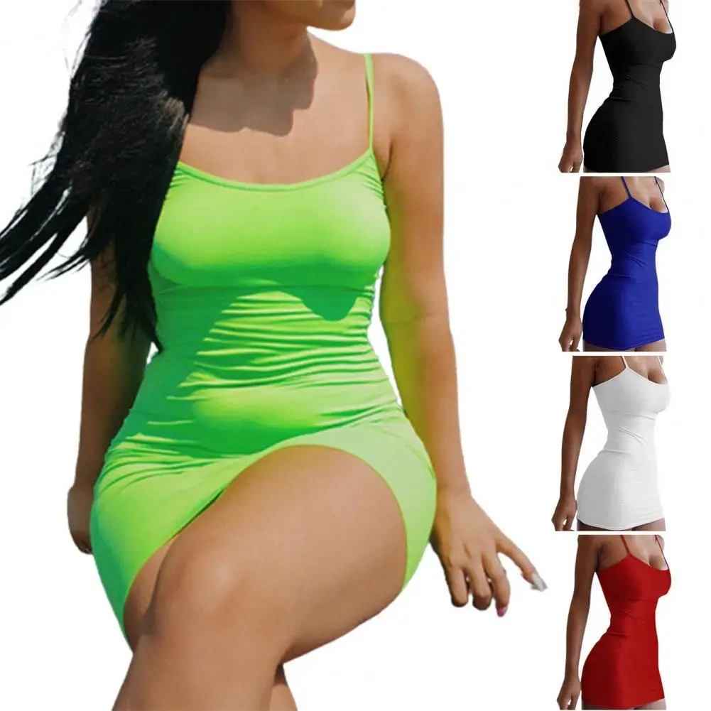

Sexy Spaghetti Strap Low Cut Backless Wrap Hip Women Dress Sleeveless Sling Slim Mini Dress Clubwear Summer Sundress Vestidos