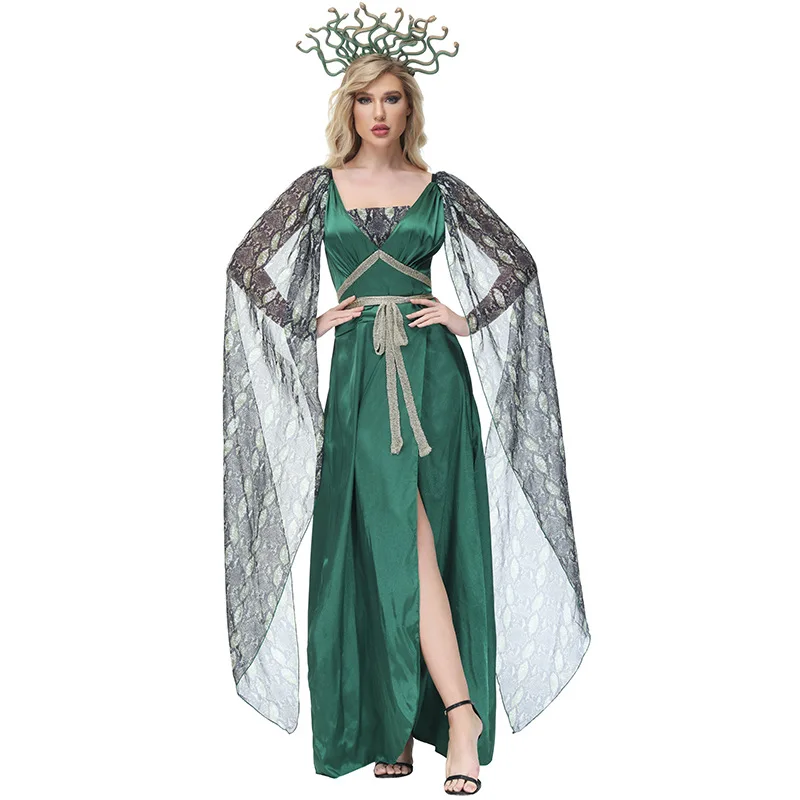 

Хэллоуин искусственный Греческий миф змея Гидра головная повязка для взрослых зеленое платье косплей костюм ведьмы костюм средневековая змея сирена наборы