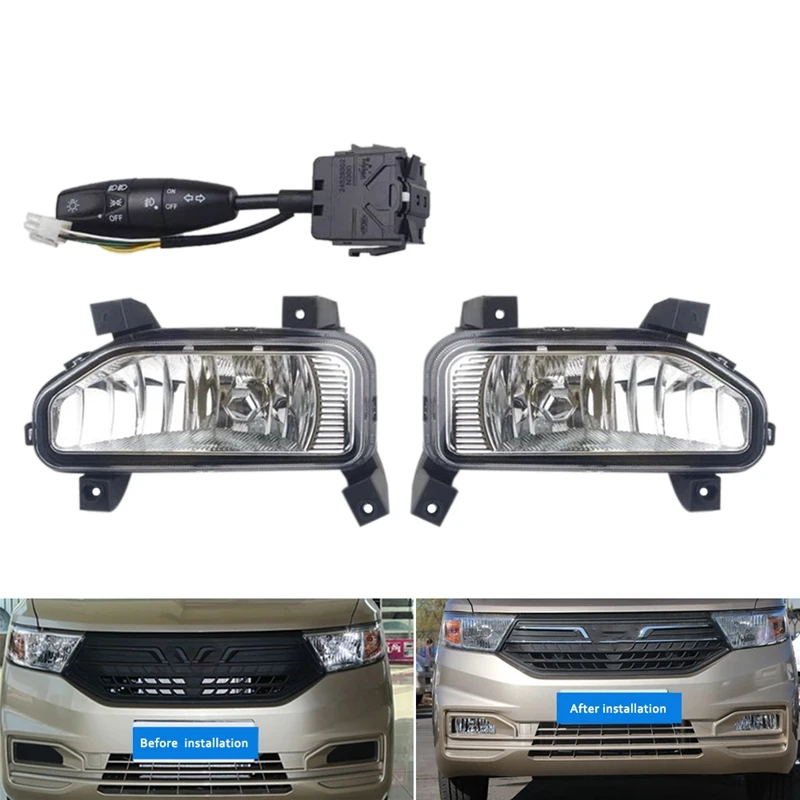 1Pair Car Front Bumper Fog Lights Driving Lamp Foglight With Switch For Chevrolet N400 Wuling HONGGUANG V 2020+