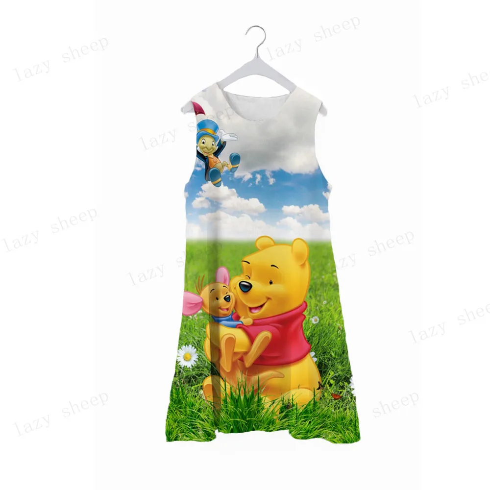 

Winnie the Pooh Sleeveless Dress Girls Dress Summer Disney Thin Long Skirt Summer Dress Children Ice Silk Summer Loose Sundress