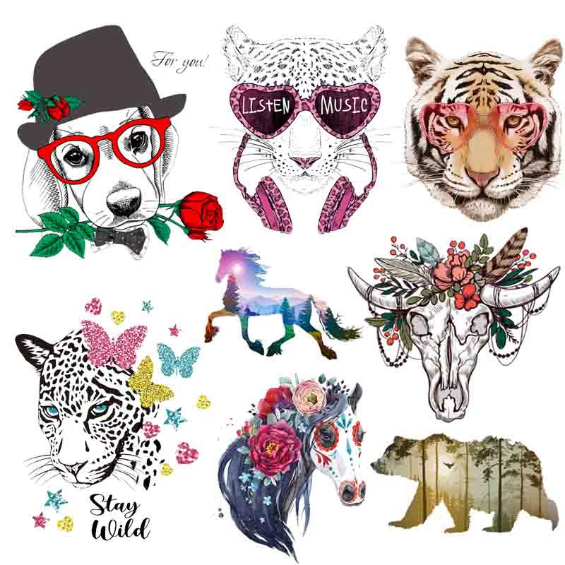 Термонаклейки Prajna с изображением бабочек леопардов медведей лошадей |