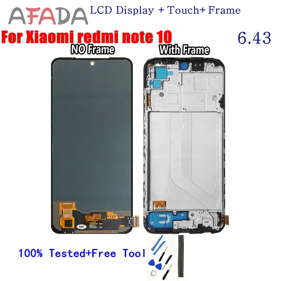 6.43 AA+ For Xiaomi Redmi Note 10 4G LCD with Frame M2101K7AG Touch Panel Screen Digitizer For Redmi Note 10S Display M2101K7A