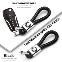 car leather keychains metal 360 degree rotating horseshoe buckle braided rope keyrings for skoda octavia rapid kodiaq karoq etc