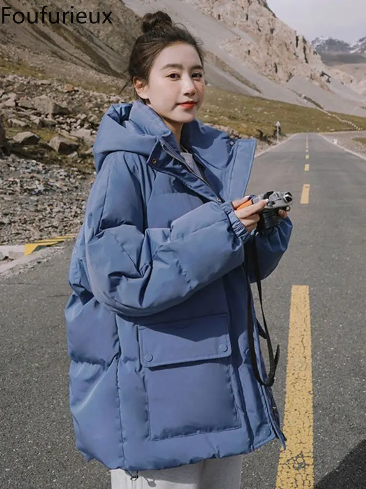 

Пуховик женский зимний большого размера с карманами, 2022