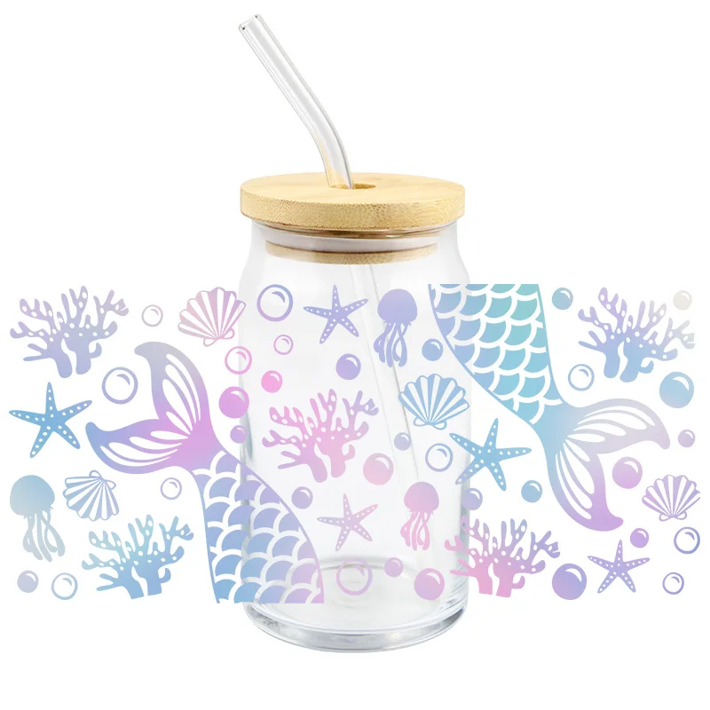 

Marine Life UV DTF Transfer Sticker For Wraps The Libby Glasses DIY Fish Tail Shell Starfish Coral Waterproof Custom Decals