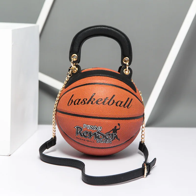 New Arrival Basketball Shape Unique Handbag Unisex Girls Boys Basketball Lover Handbag With Snake Chain Round Ball Shoulder Bag