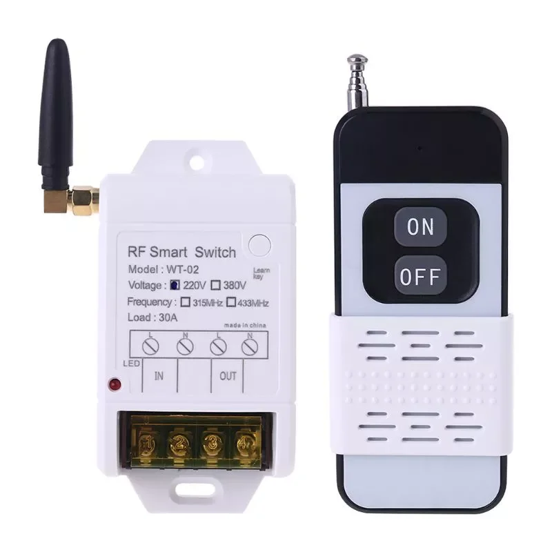 

315MHZ 433MHZ +220V 380V 30A Relay Wireless Remote Control Switch Receiver with Led Light 2000M Transmitter