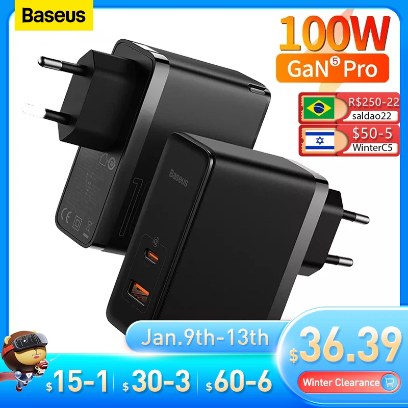  Baseus 100W GaN5 Pro USB C Charger PD QC 4.03.0 Fast Charger Type C Quick Charging Phone Charger For iPhone 13 12 Xiaomi Macbook 