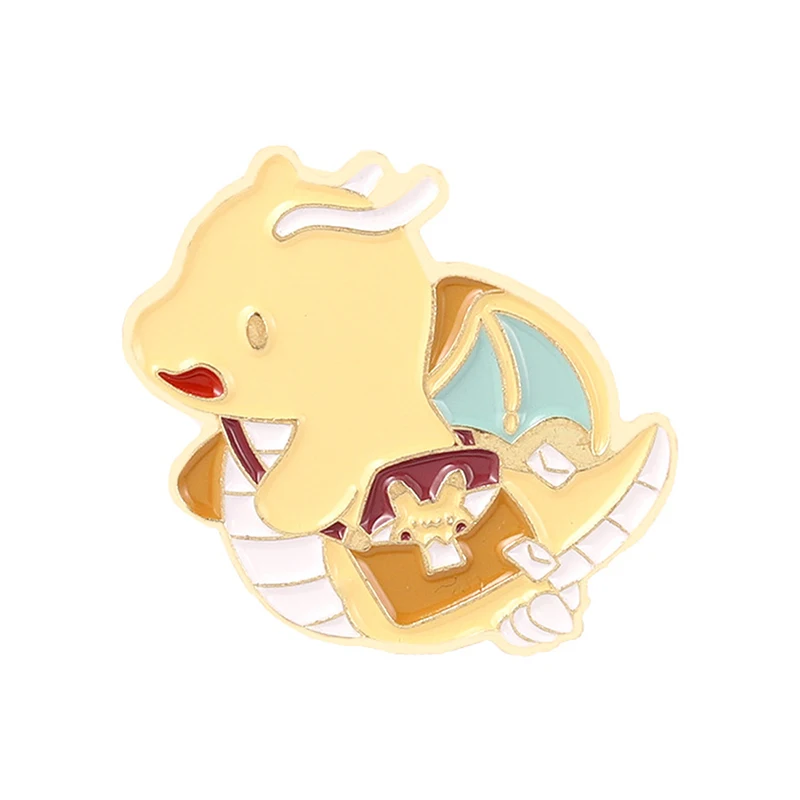 

2022 New Cute Postman Dragon Hard Enamel Pin Cartoon Kawaii Yellow Flying Dragon Golden Metal Brooch Video Game Fans Badge Gift