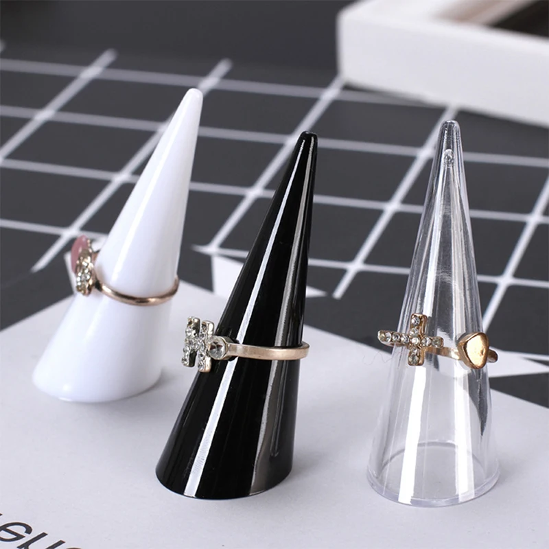 

Triangle Cone Ring Holder Display Cone Rack Clear/Black/White Finger Trinket Stand Storage Organizer Jewelry Ring Stack Showcase