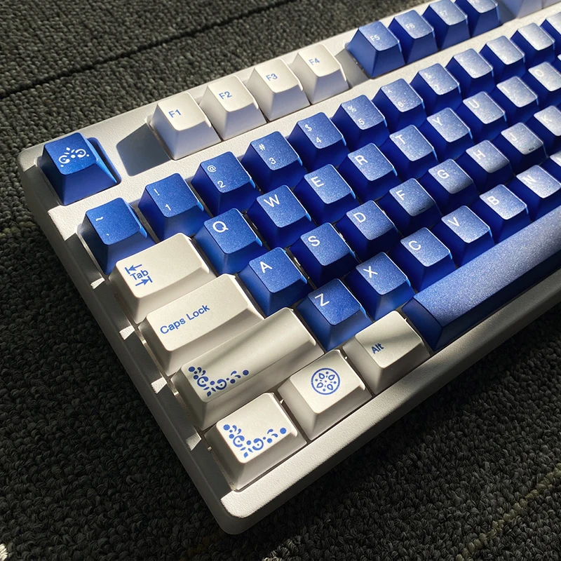 For Lazurite Keycap PBT Sublimation Key CAP Original Height 135Keys White Blue Keycaps Suit 61 87 104 Mechanical Keyboard Cap