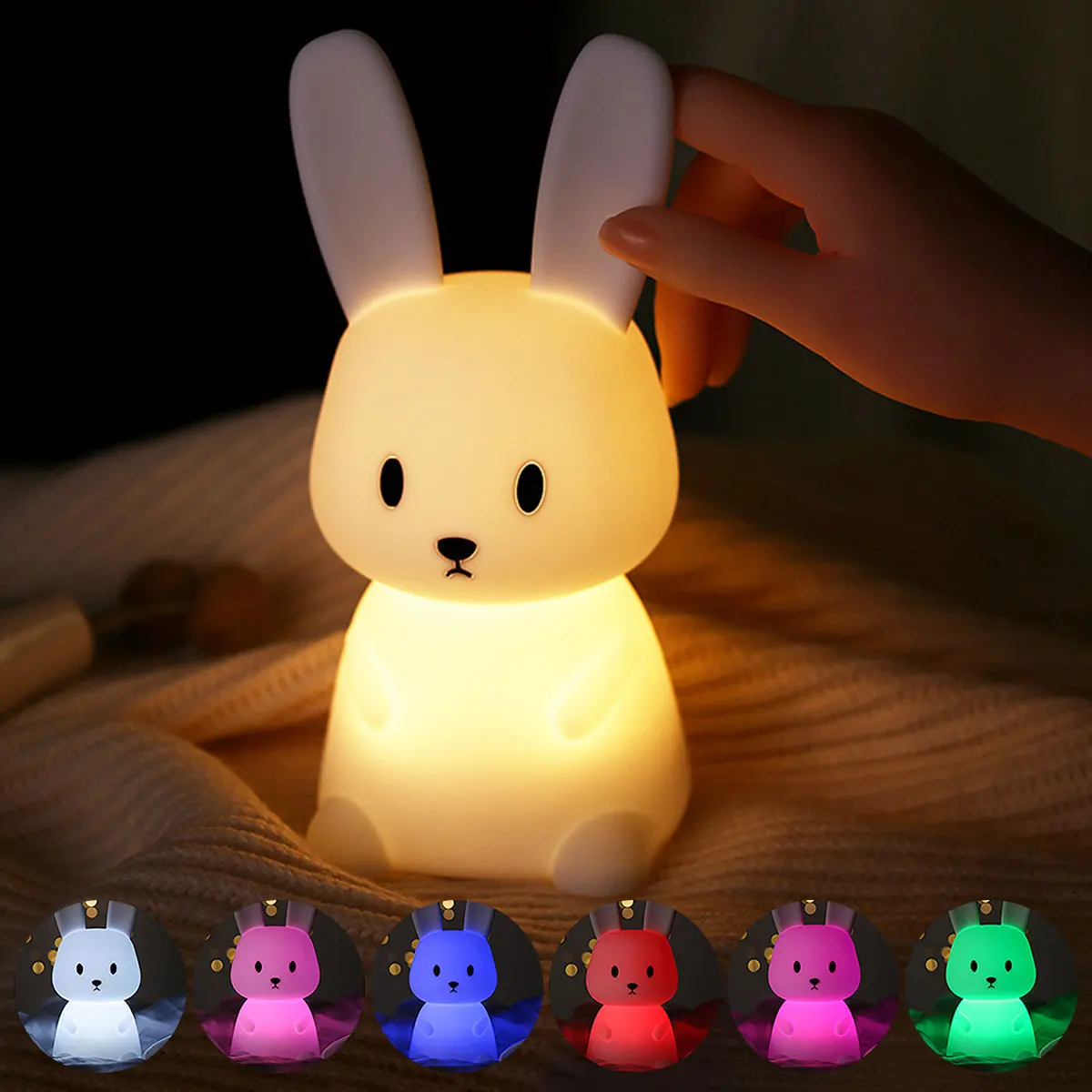 Rabbit Led Night Light For Kids Children Soft Silicone Touch Night Light USB Rechargeable Night Lamp Bedroom Decor New Year Gift