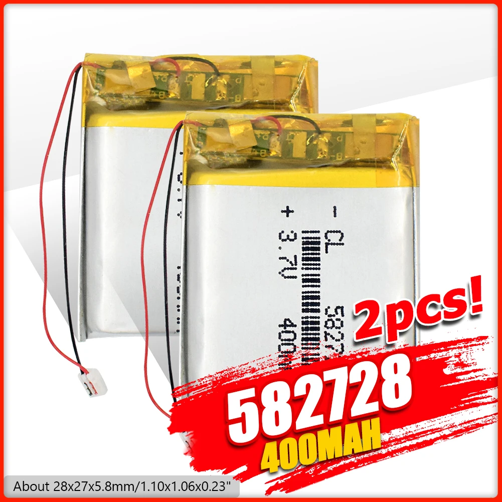 

1/2/4pcs.3.7V 400mAh 582728 Lithium Polymer Li-Po li ion Rechargeable Battery Lipo cells For MP3 MP4 speaker PDA notebook GPS