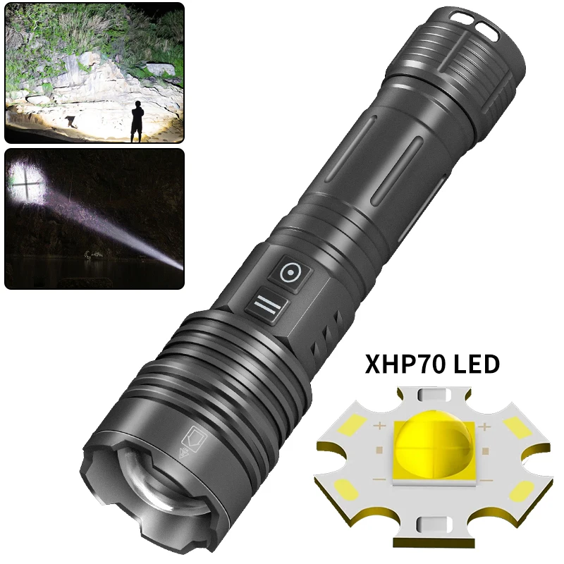 

88000000LM NEW XHP270 LED Flashlight 300W Zoom Light Waterproof Tactical Camping Torch TYPE-C USB 6 Mode Use 18650 26650 Battery