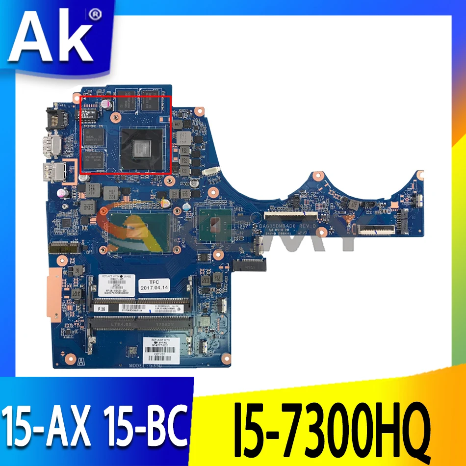 

914773-001 914773-601 For HP TPN-Q173 15-AX 15-BC I5-7300HQ N17P-G0-A1 Laptop Motherboard DAG35DMBAD0 GTX1050 Notebook Mainboard