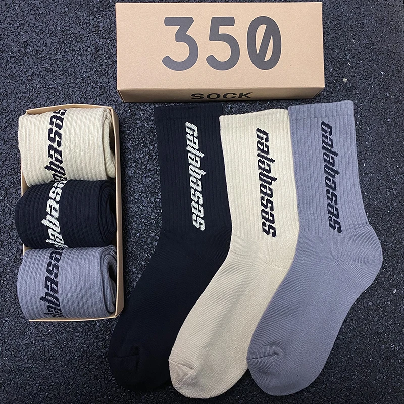 

Kanye West Stocking Soles Thickened Autumn And Winter Yeezy Socks 350V2 With Tide Brand Alphabet Men's And Women's Mid-tube Sock