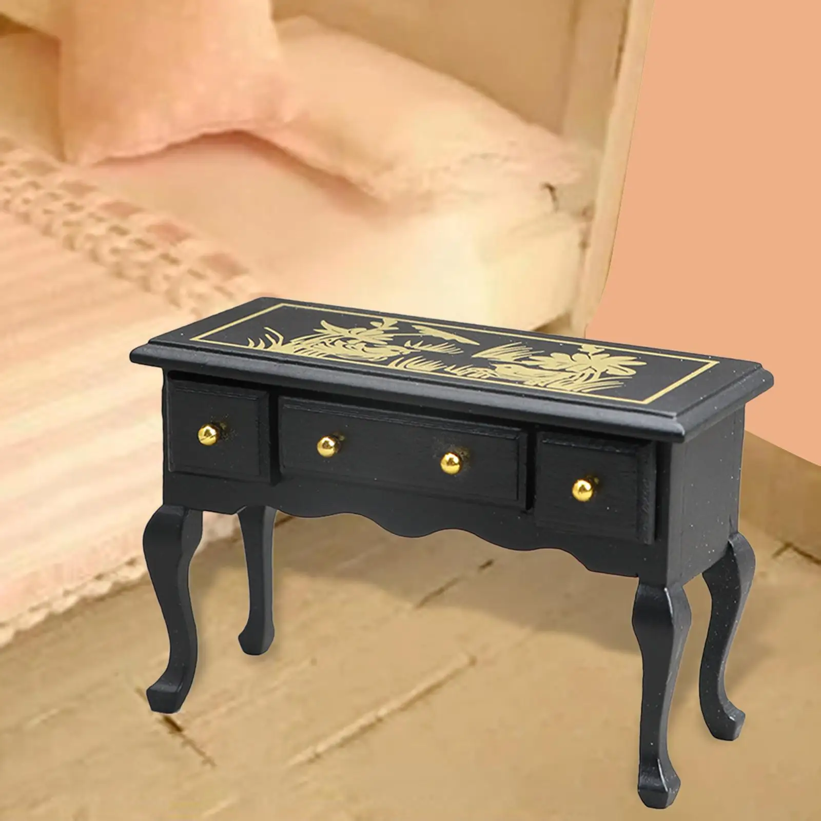 

1:12 Dollhouse Wooden Desk with 3 Drawers Living Room Dining Room Ornaments