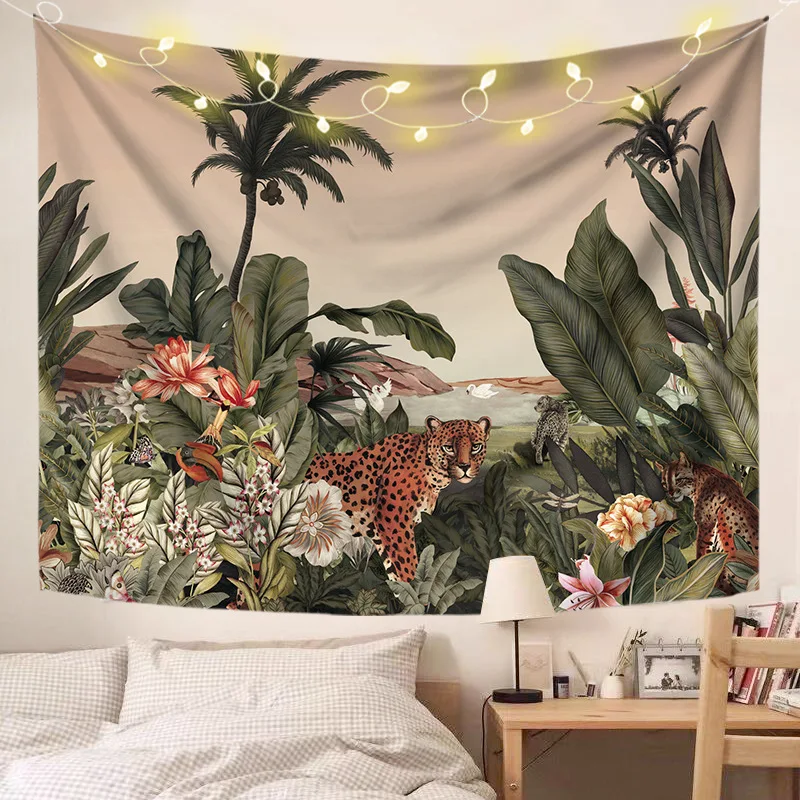 

Джунгли Леопард Тигр Львиный гобелен печать животных и растений настенное украшение одеяло шторы покрывало для кровати искусственные ковр...